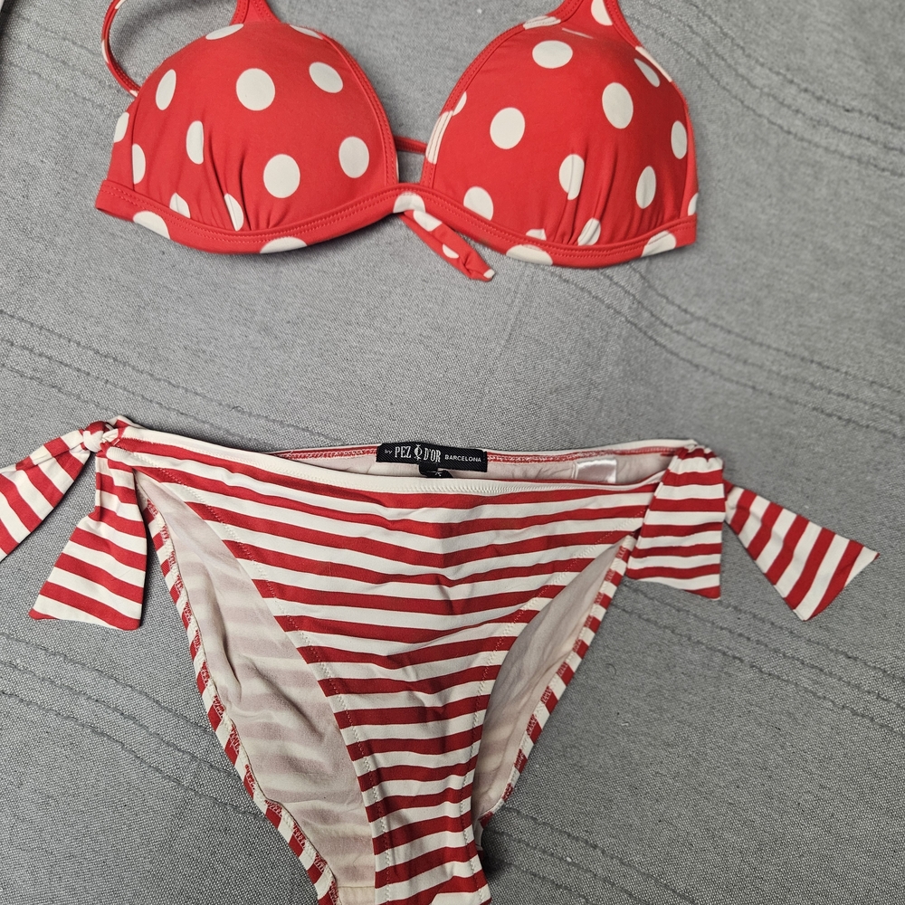 Pez D'Or Red and White Striped Bikini Bottoms